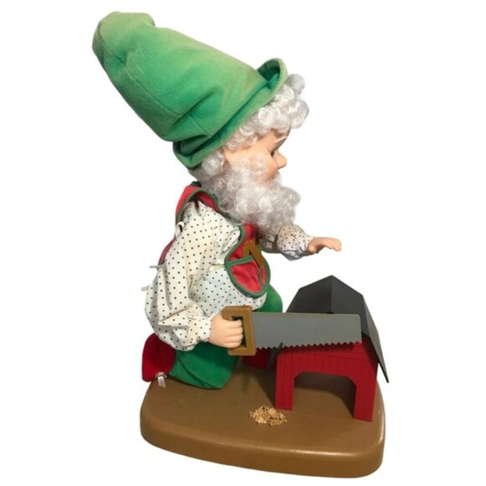 Vintage Animated Christmas Elf Sawing Toy Builder By Santas Best 16 Tall Works
